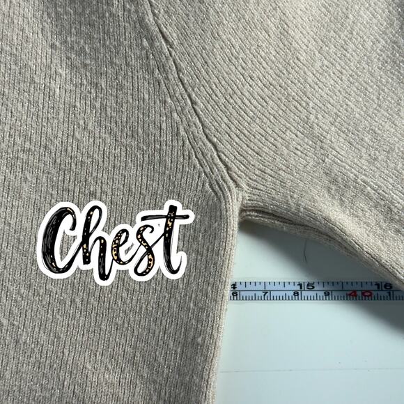 Express Women's Pullover Sweaters Size M Nude Tan Long Sleeve Ribbed Knit V-Neck - Picture 7 of 9